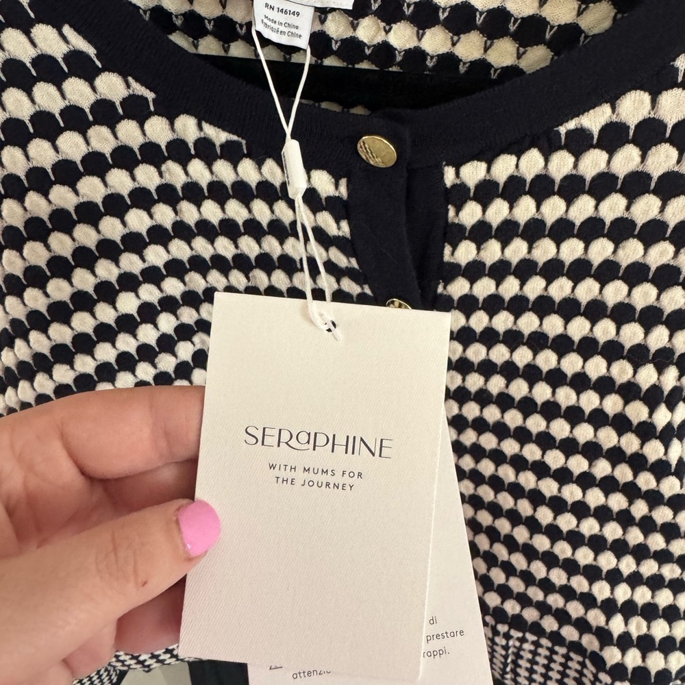 Seraphine Navy and White Midi Dress with Knit Cardigan NWT - Picture 2 of 4